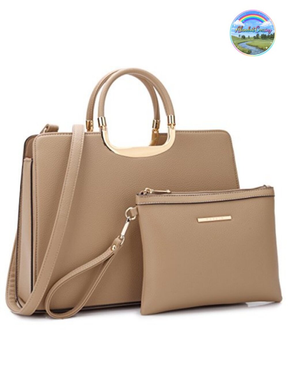 Vegan PU Pebbled Leather Satchel Handbag with Matching Wallet Top Handle